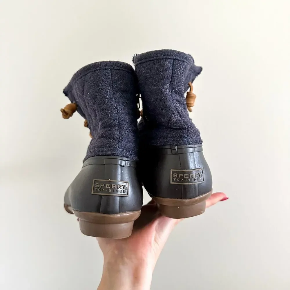Sperry Quilted Lace Up Waterproof Rubber Duck Boots Blue 8